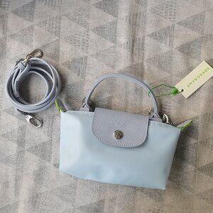 Longchamp Blue Leather Tote Bag With Adjustable Crossbody Strap